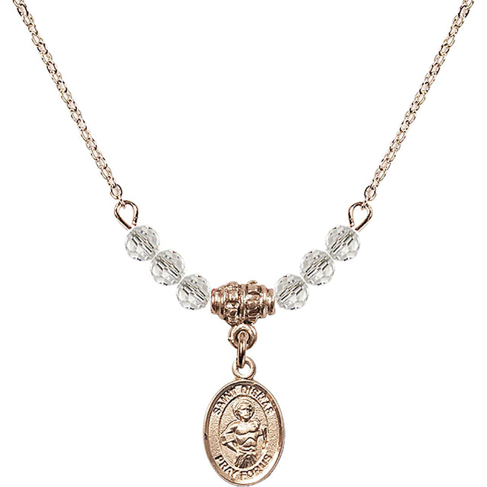 14kt Gold Filled Saint Dismas Birthstone Necklace with Crystal Beads - 9418