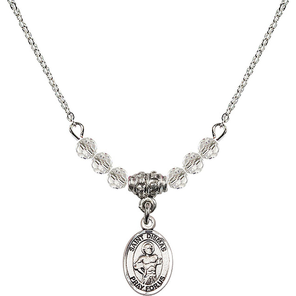 Sterling Silver Saint Dismas Birthstone Necklace with Crystal Beads - 9418