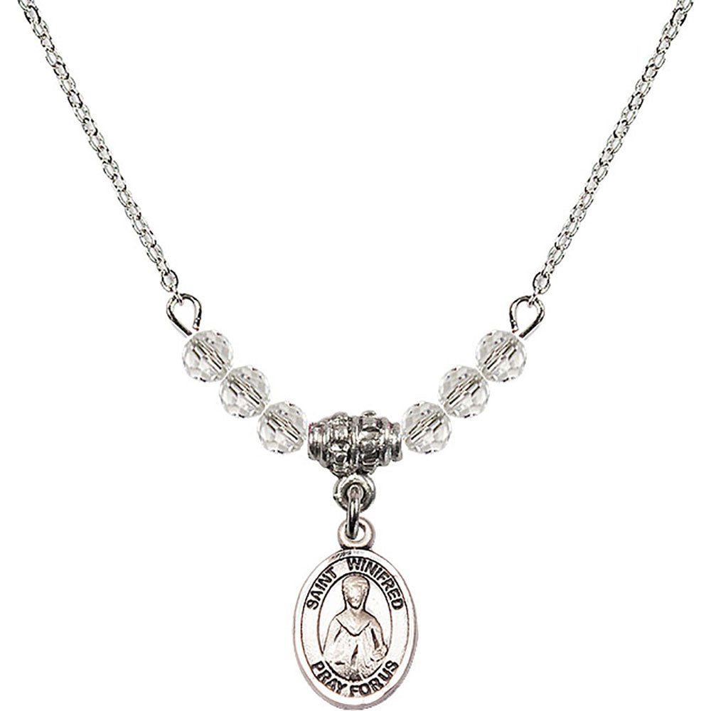 Sterling Silver Saint Winifred of Wales Birthstone Necklace with Crystal Beads - 9419