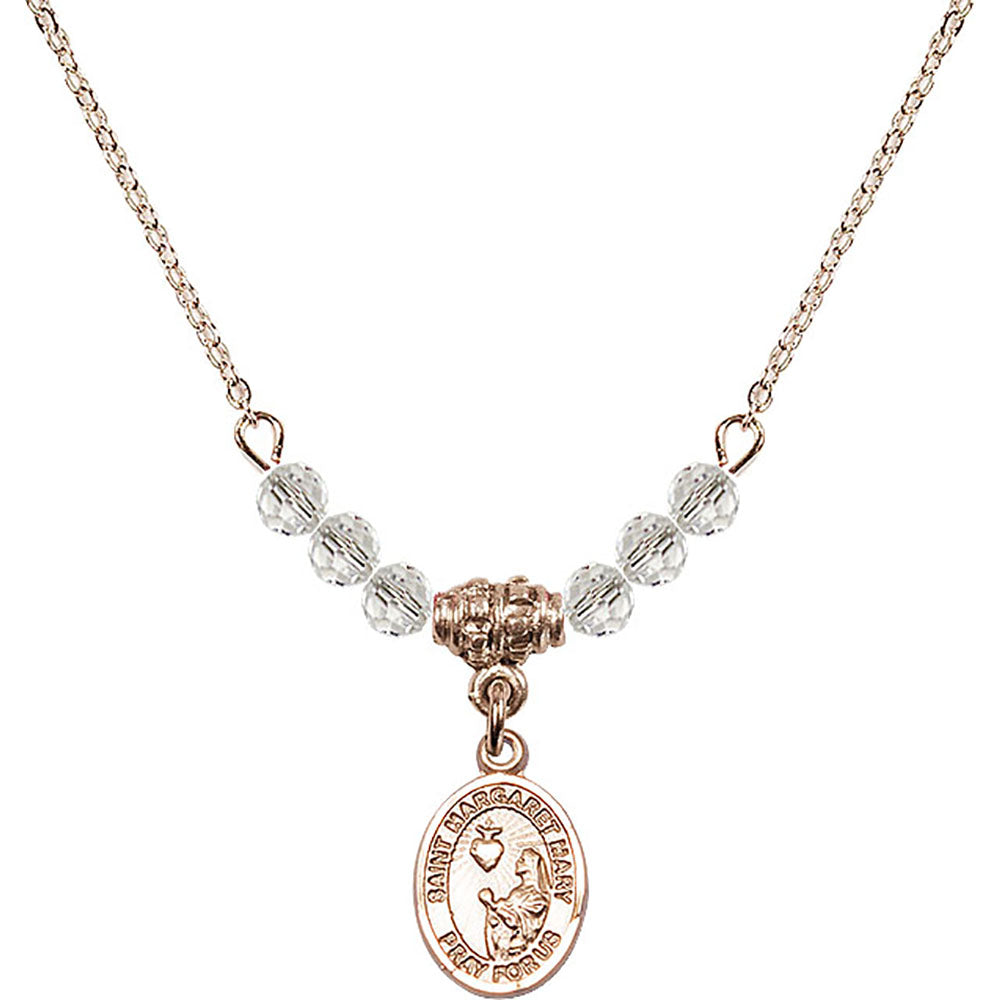 14kt Gold Filled Saint Margaret Mary Alacoque Birthstone Necklace with Crystal Beads - 9420