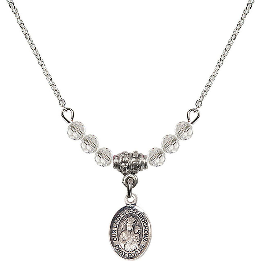 Sterling Silver Our Lady of Czestochowa Birthstone Necklace with Crystal Beads - 9421