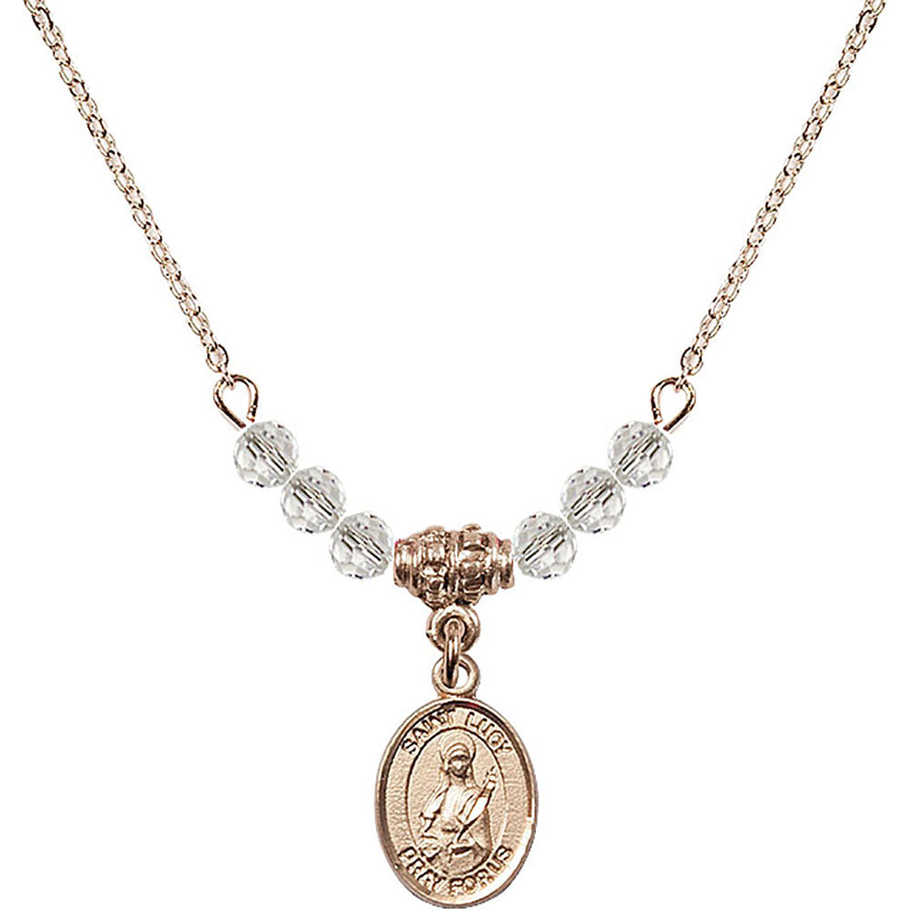 14kt Gold Filled Saint Lucy Birthstone Necklace with Crystal Beads - 9422