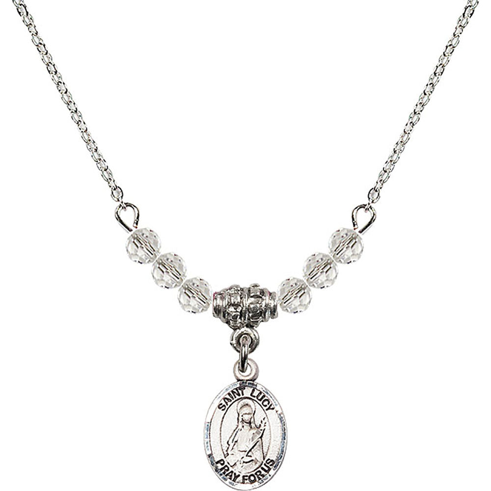 Sterling Silver Saint Lucy Birthstone Necklace with Crystal Beads - 9422