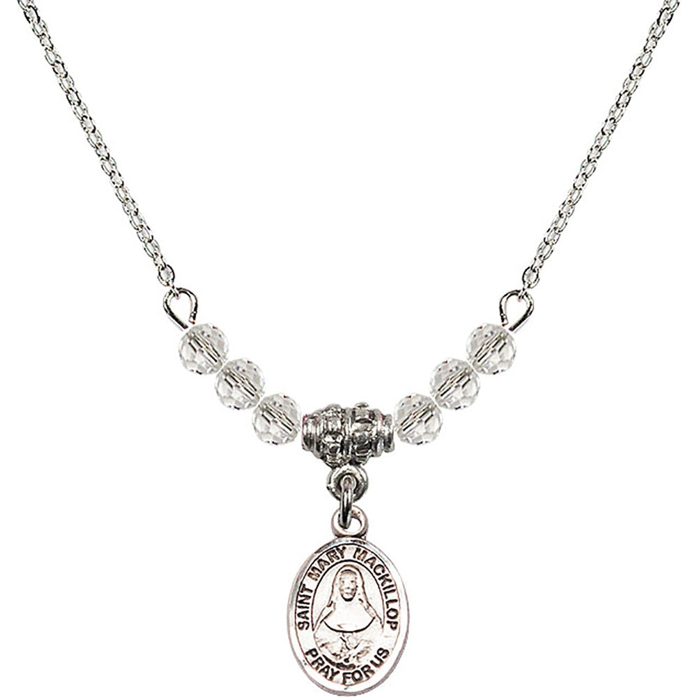 Sterling Silver Saint Mary Mackillop Birthstone Necklace with Crystal Beads - 9425