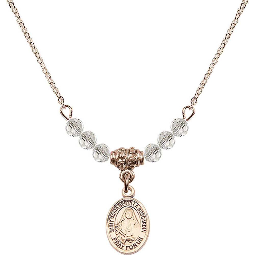 14kt Gold Filled Saint Maria Bertilla Boscardin Birthstone Necklace with Crystal Beads - 9428