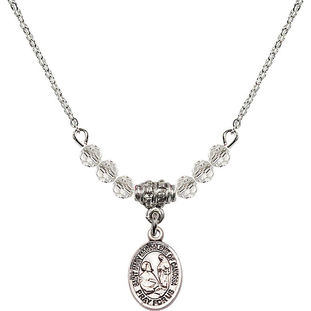 Sterling Silver Saint Mary Magdalene of Canossa Birthstone Necklace with Crystal Beads - 9429