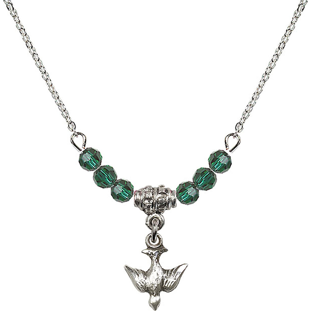 Sterling Silver Holy Spirit Birthstone Necklace with Emerald Beads - 0208