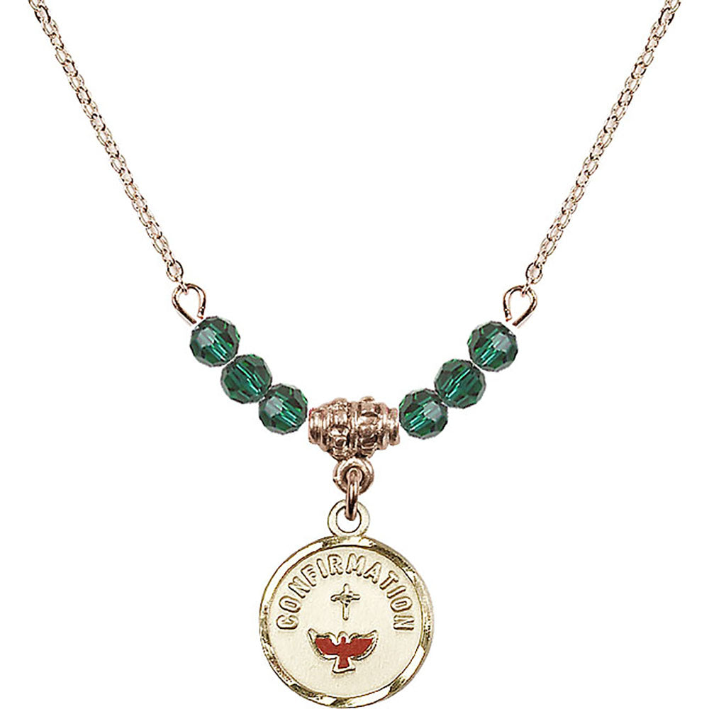 14kt Gold Filled Confirmation Birthstone Necklace with Emerald Beads - 0601