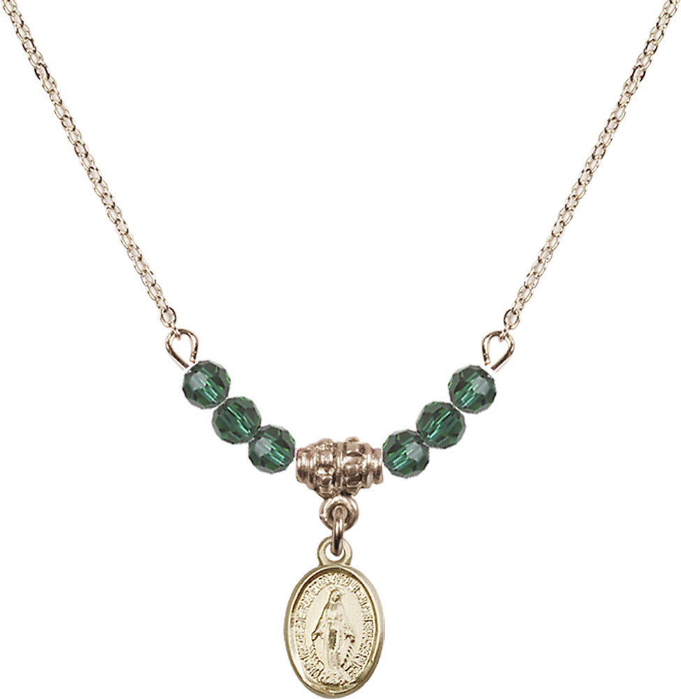14kt Gold Filled Miraculous Birthstone Necklace with Emerald Beads - 0702