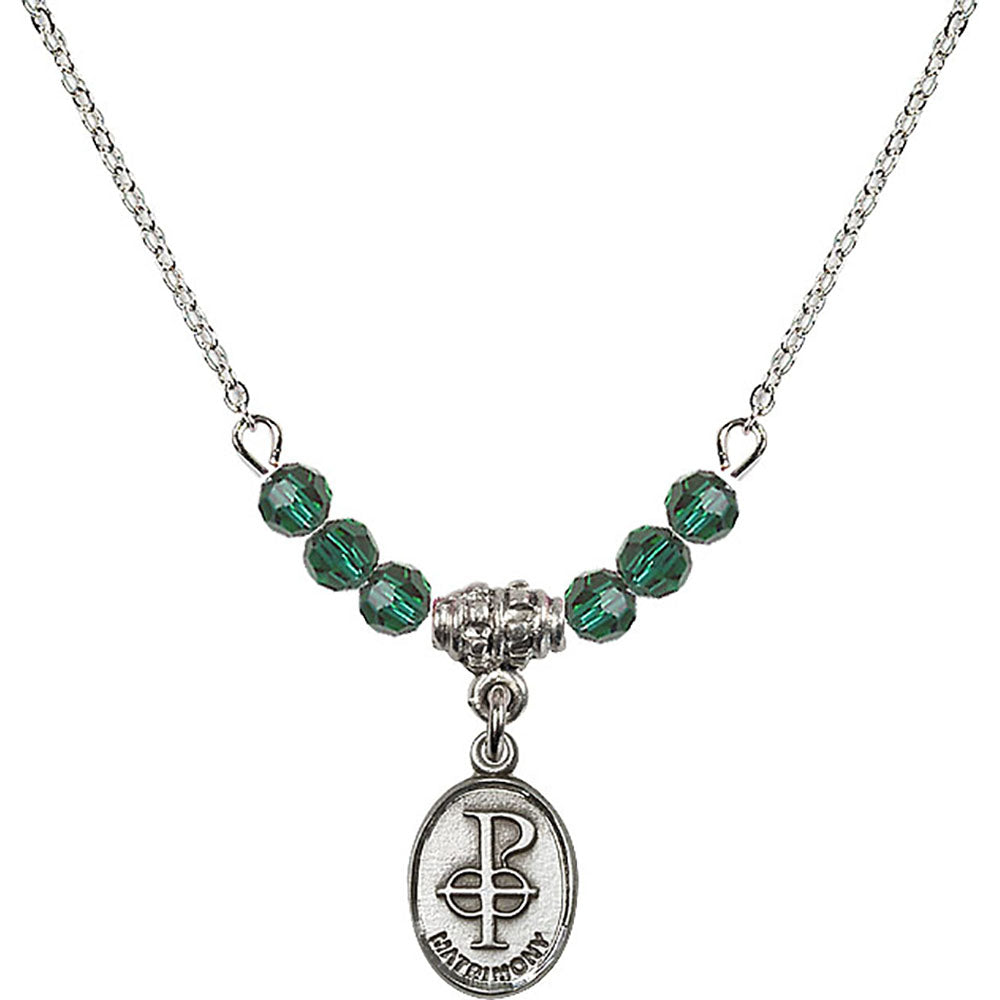 Sterling Silver Matrimony Birthstone Necklace with Emerald Beads - 0969