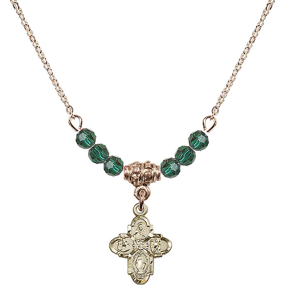 14kt Gold Filled 4-Way Birthstone Necklace with Emerald Beads - 3143