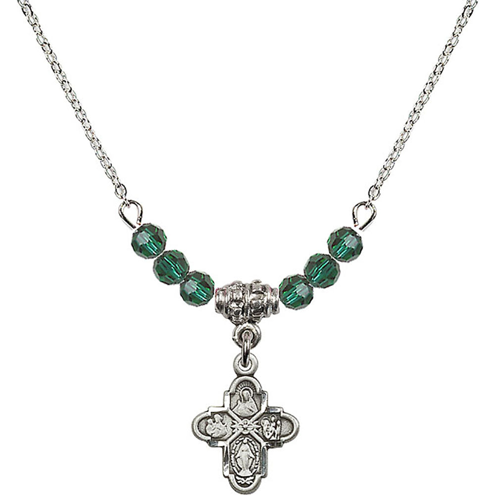 Sterling Silver 4-Way Birthstone Necklace with Emerald Beads - 3143