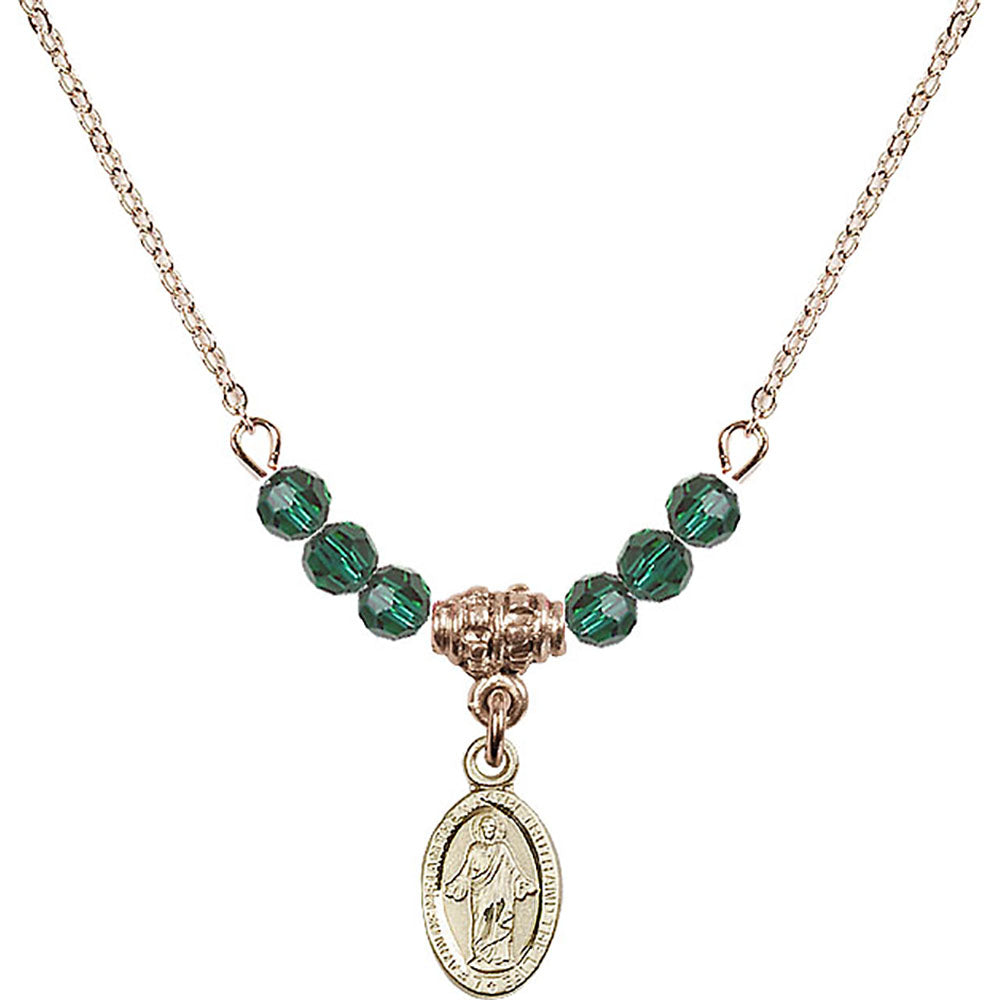 14kt Gold Filled Scapular Birthstone Necklace with Emerald Beads - 4121