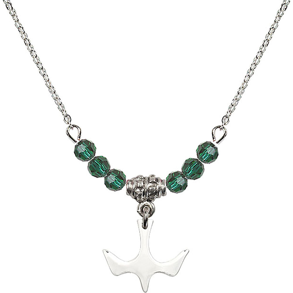 Sterling Silver Holy Spirit Birthstone Necklace with Emerald Beads - 5431