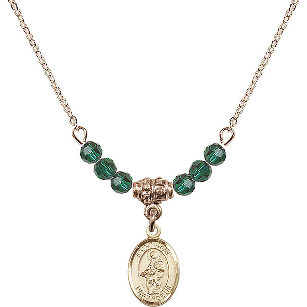 14kt Gold Filled Saint Jane of Valois Birthstone Necklace with Emerald Beads - 9029