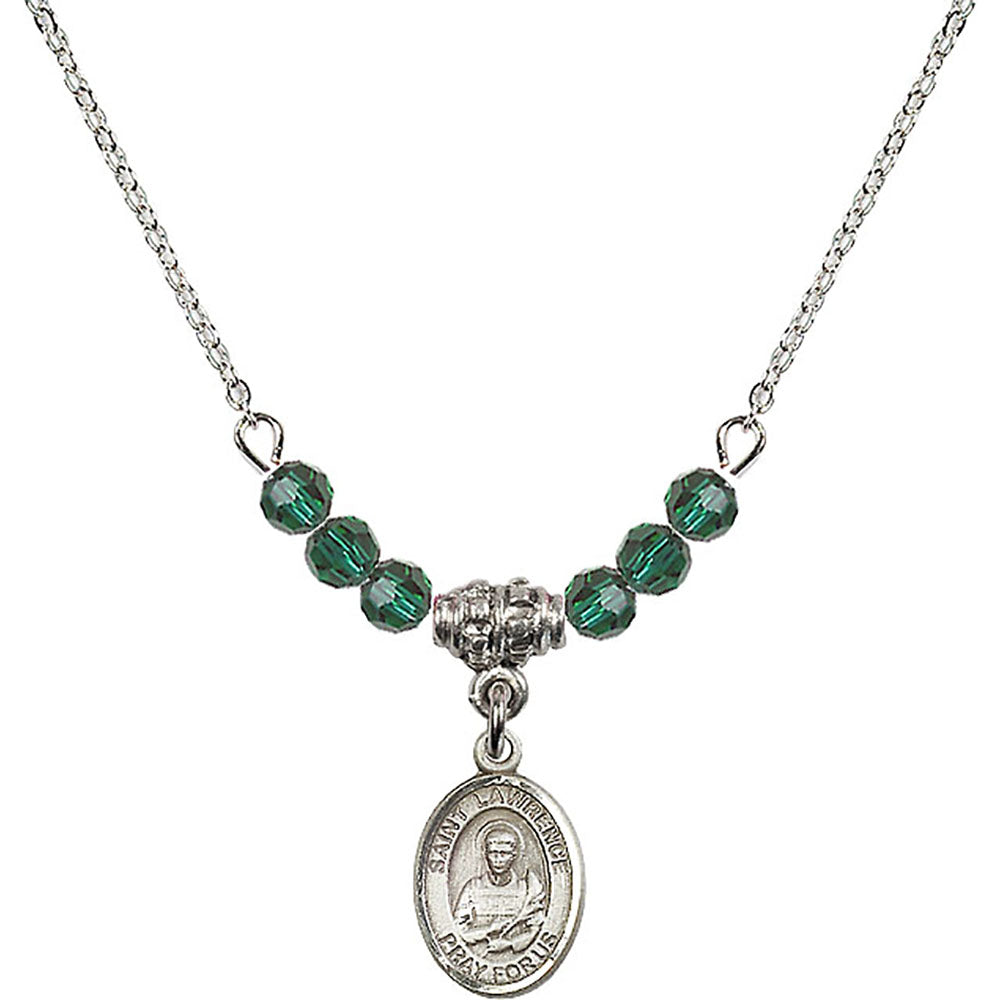 Sterling Silver Saint Lawrence Birthstone Necklace with Emerald Beads - 9063