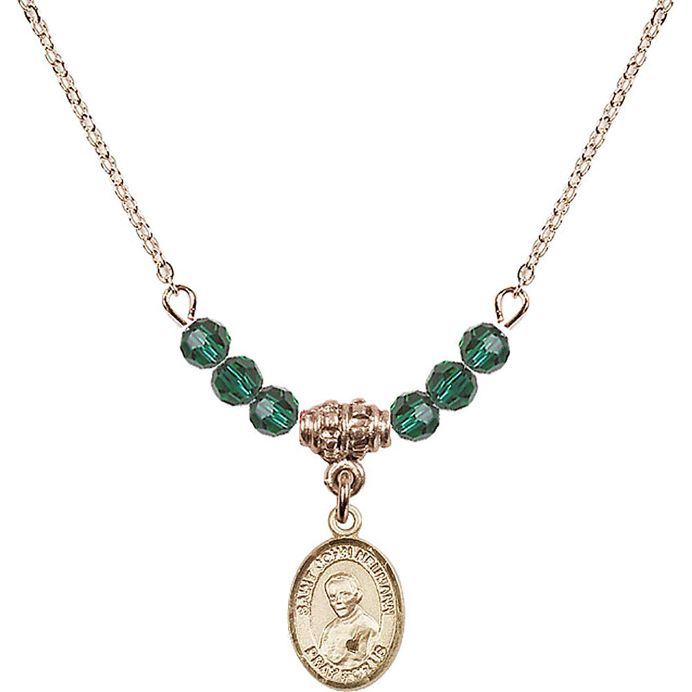 14kt Gold Filled Saint John Neumann Birthstone Necklace with Emerald Beads - 9204