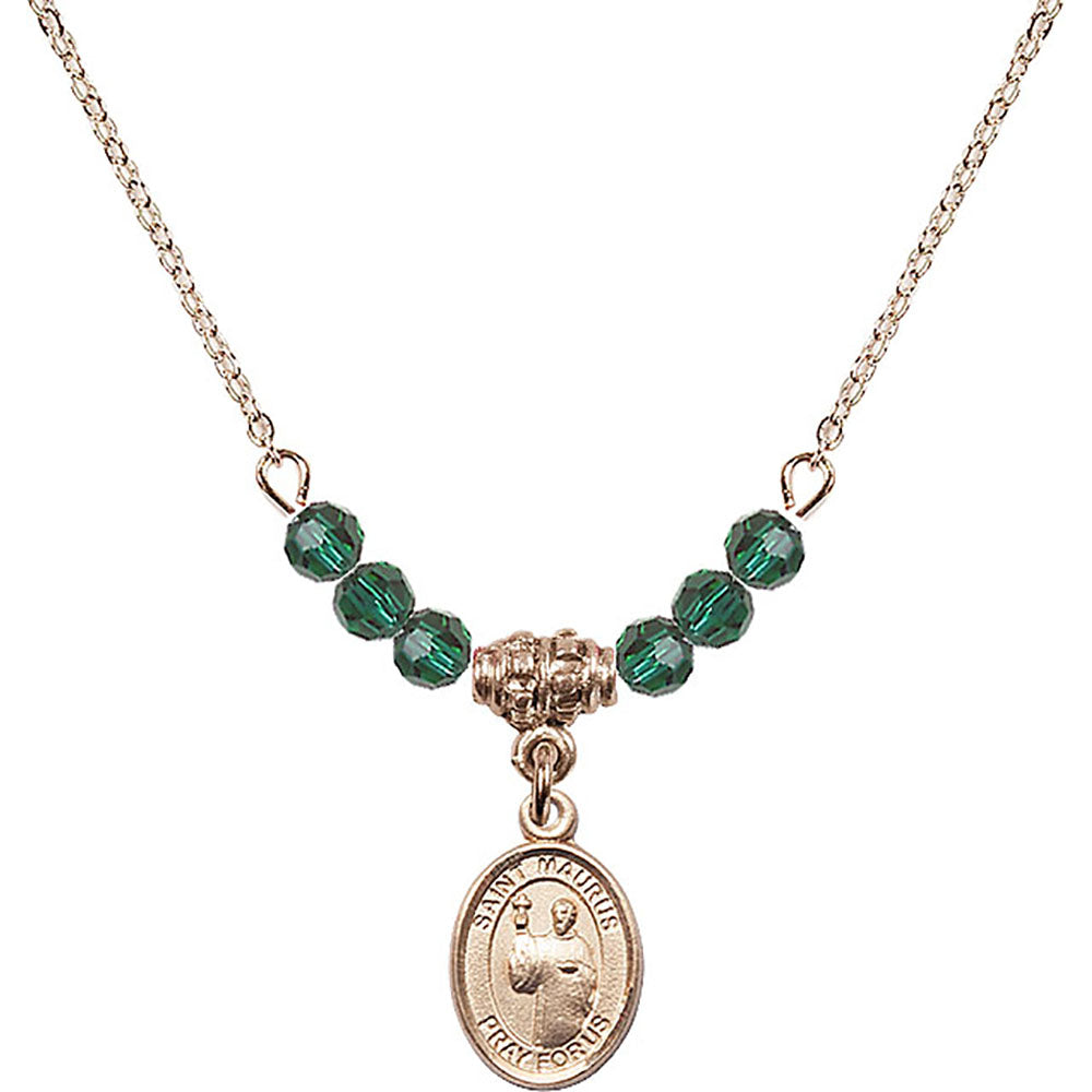 14kt Gold Filled Saint Maurus Birthstone Necklace with Emerald Beads - 9241