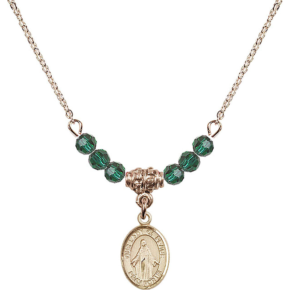 14kt Gold Filled Our Lady of Peace Birthstone Necklace with Emerald Beads - 9245