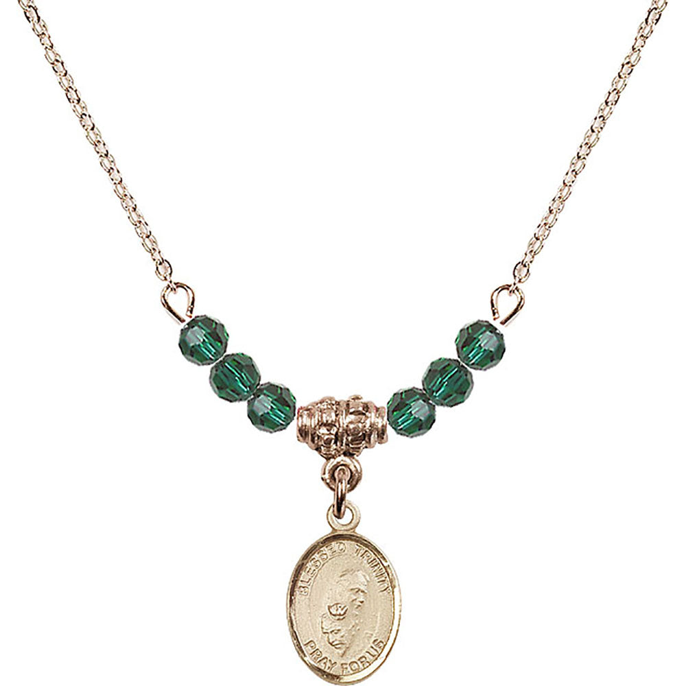 14kt Gold Filled Blessed Trinity Birthstone Necklace with Emerald Beads - 9249