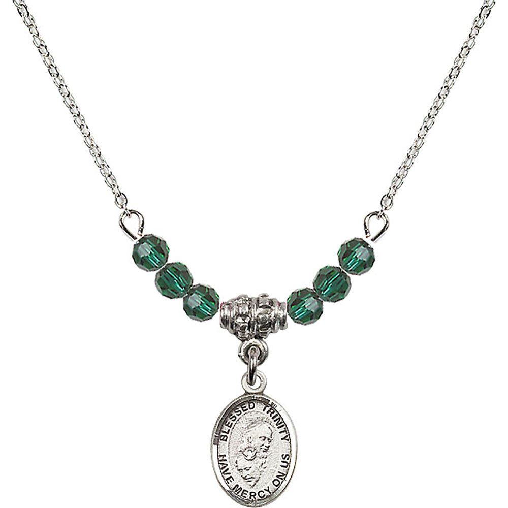 Sterling Silver Blessed Trinity Birthstone Necklace with Emerald Beads - 9249