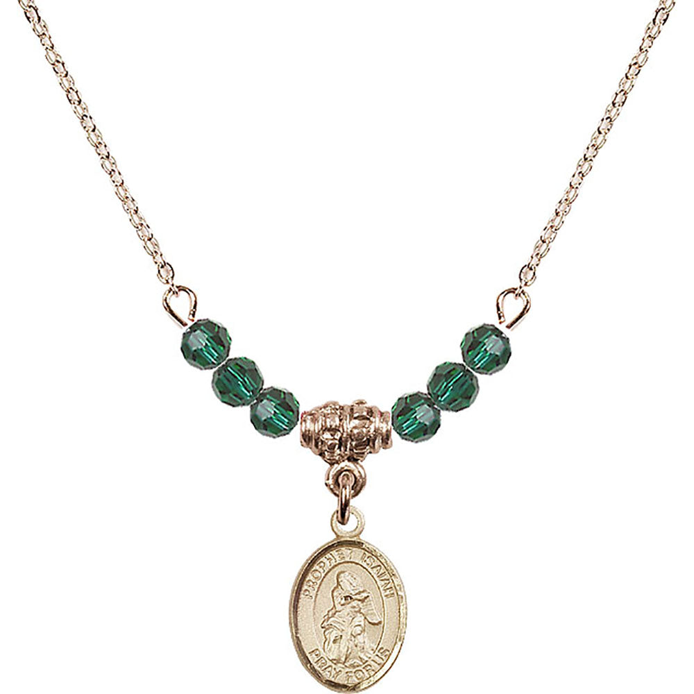 14kt Gold Filled Saint Isaiah Birthstone Necklace with Emerald Beads - 9258