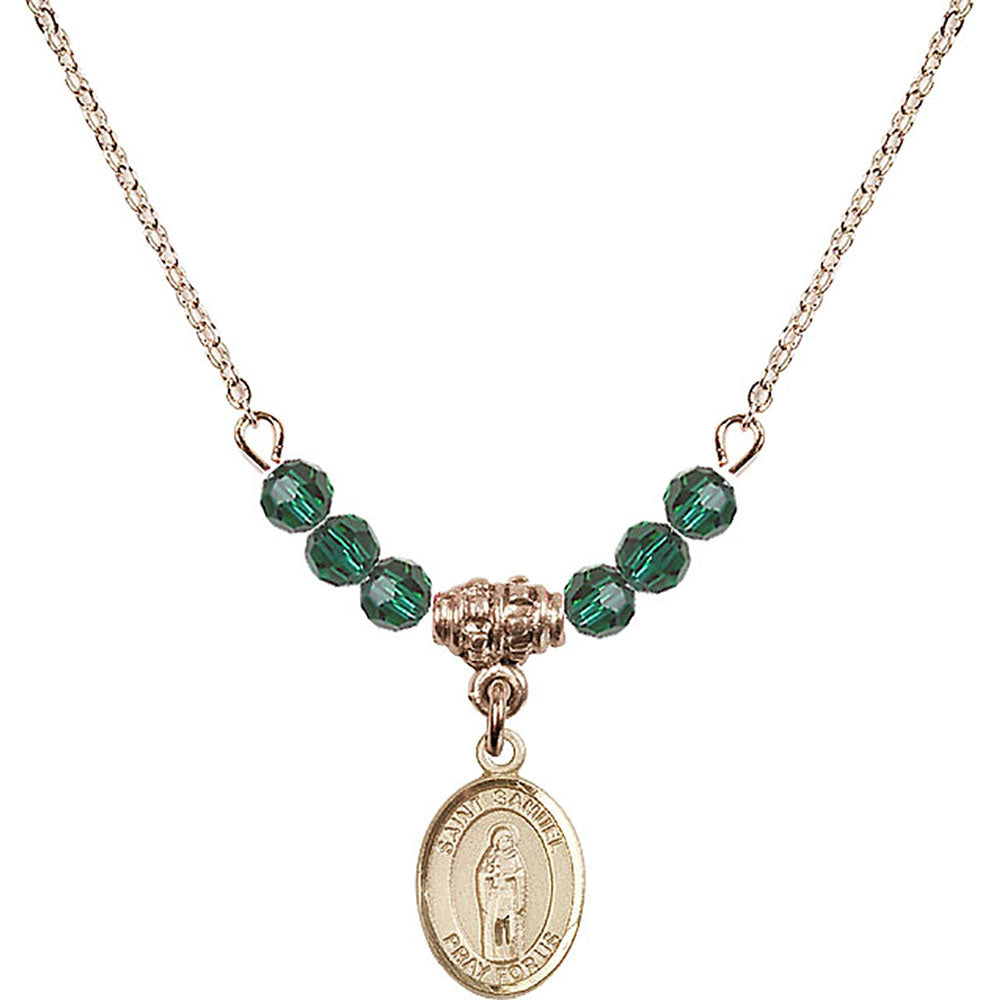 14kt Gold Filled Saint Samuel Birthstone Necklace with Emerald Beads - 9259