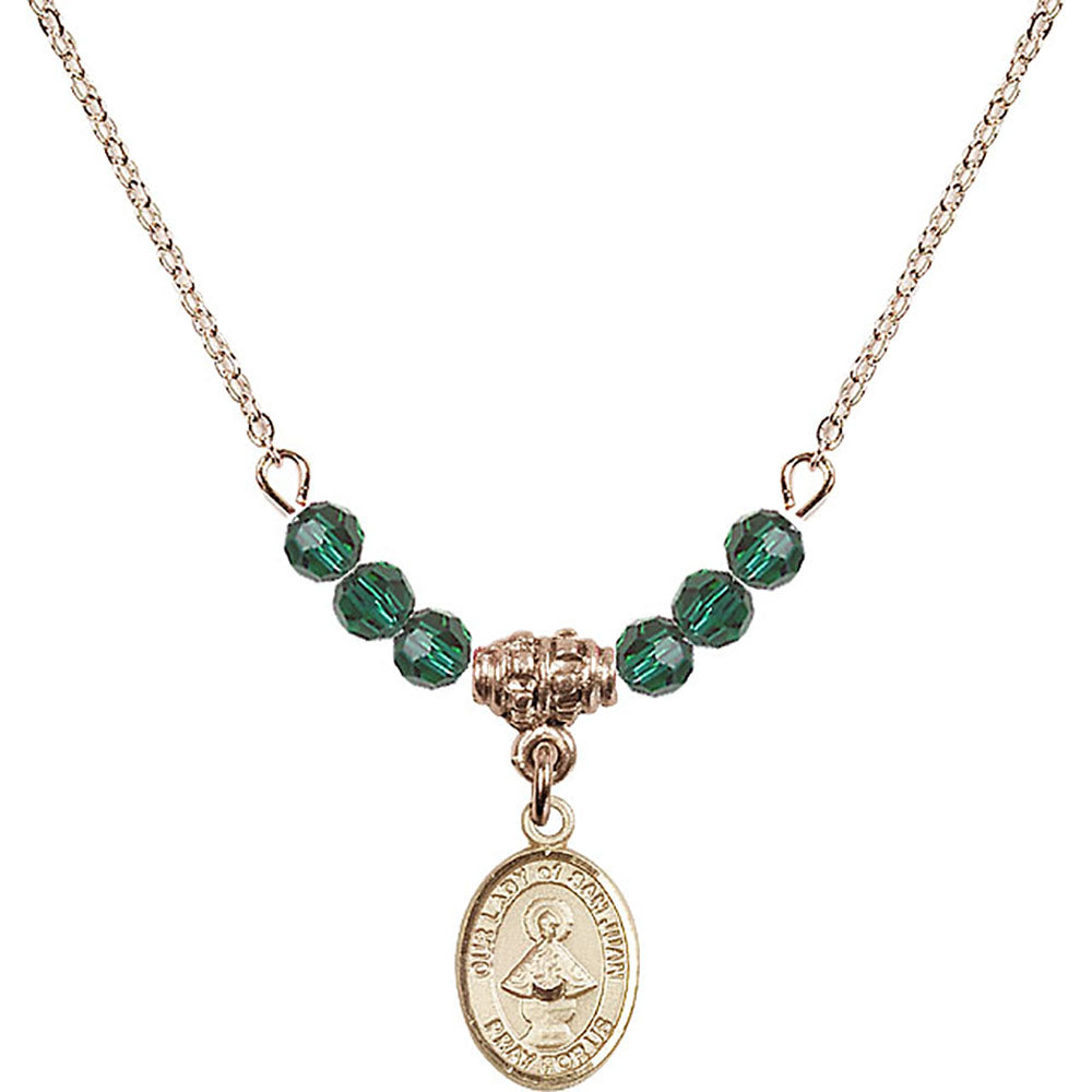 14kt Gold Filled Our Lady of San Juan Birthstone Necklace with Emerald Beads - 9263