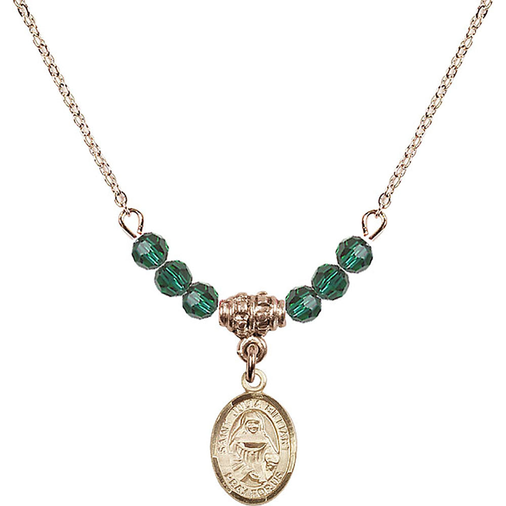 14kt Gold Filled Saint Julia Billiart Birthstone Necklace with Emerald Beads - 9267