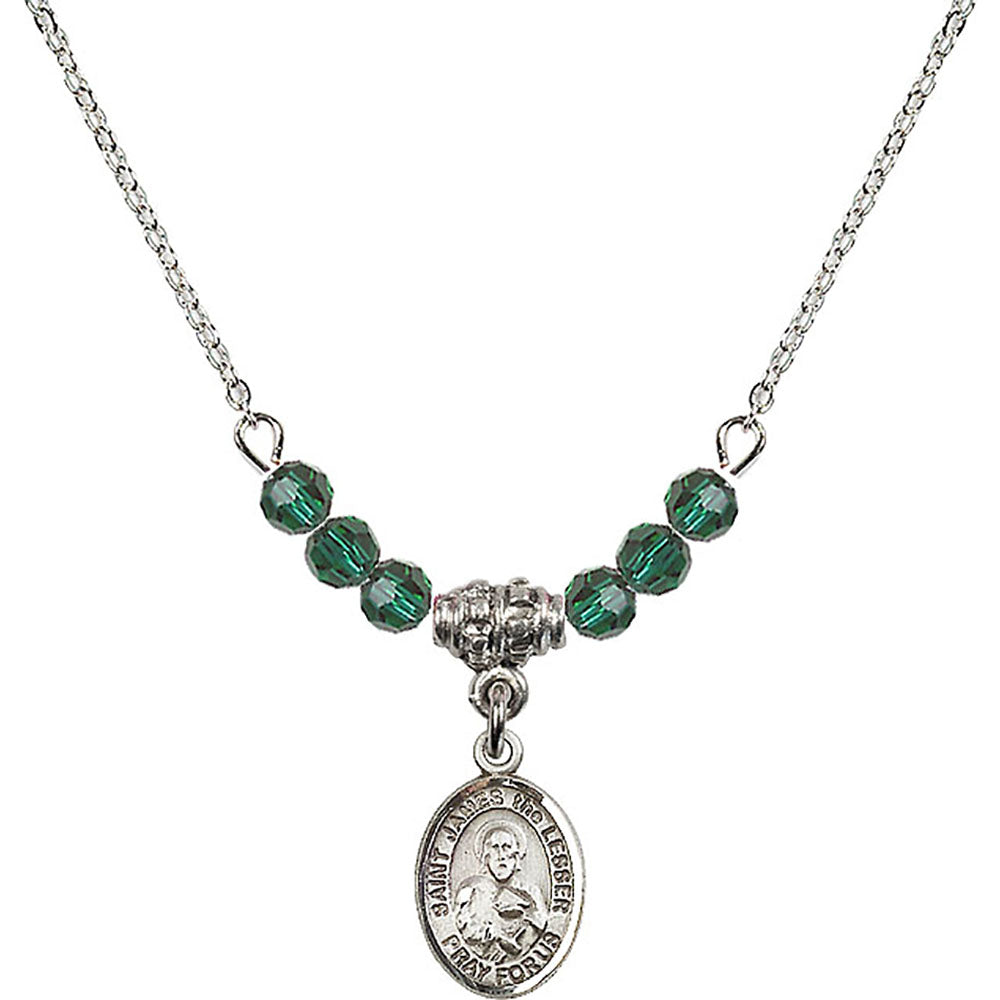 Sterling Silver Saint James the Lesser Birthstone Necklace with Emerald Beads - 9277