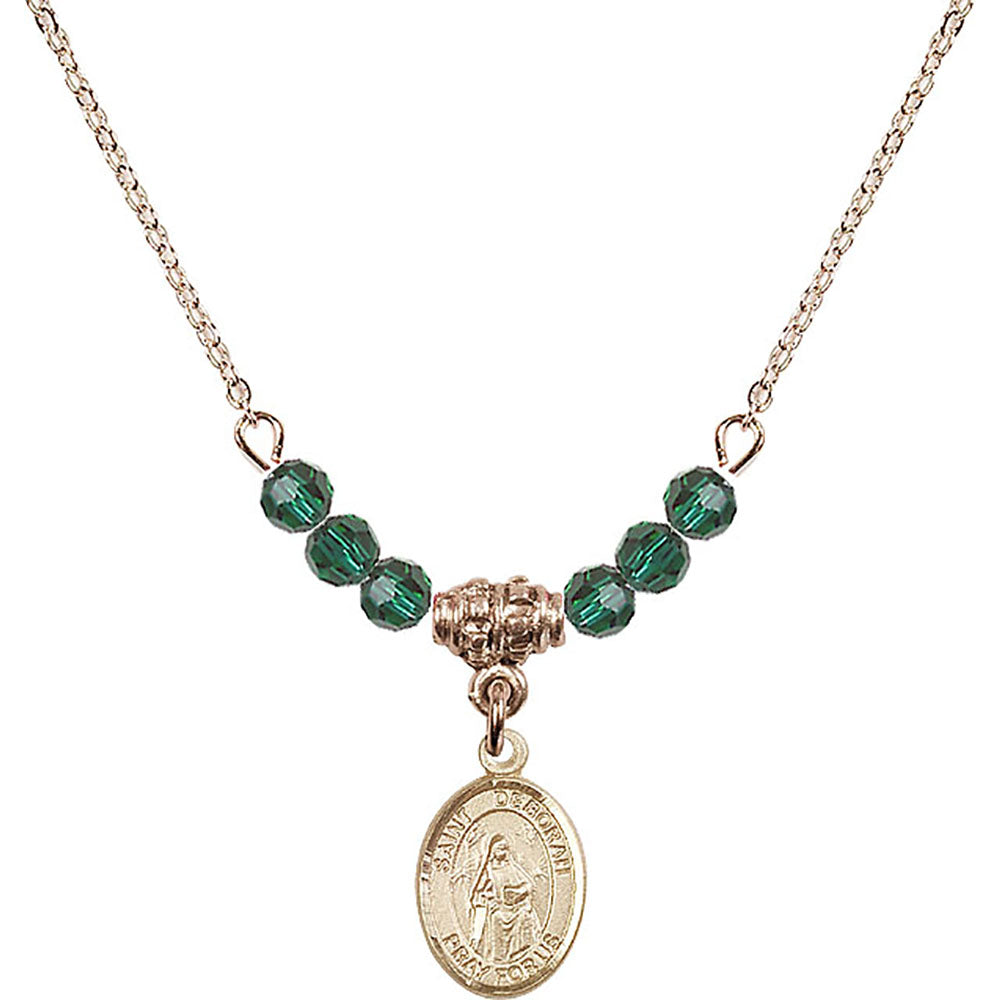 14kt Gold Filled Saint Deborah Birthstone Necklace with Emerald Beads - 9286