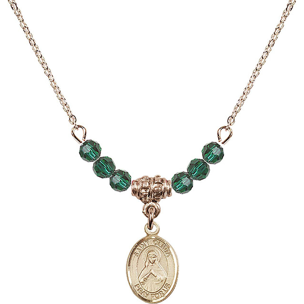 14kt Gold Filled Saint Olivia Birthstone Necklace with Emerald Beads - 9312