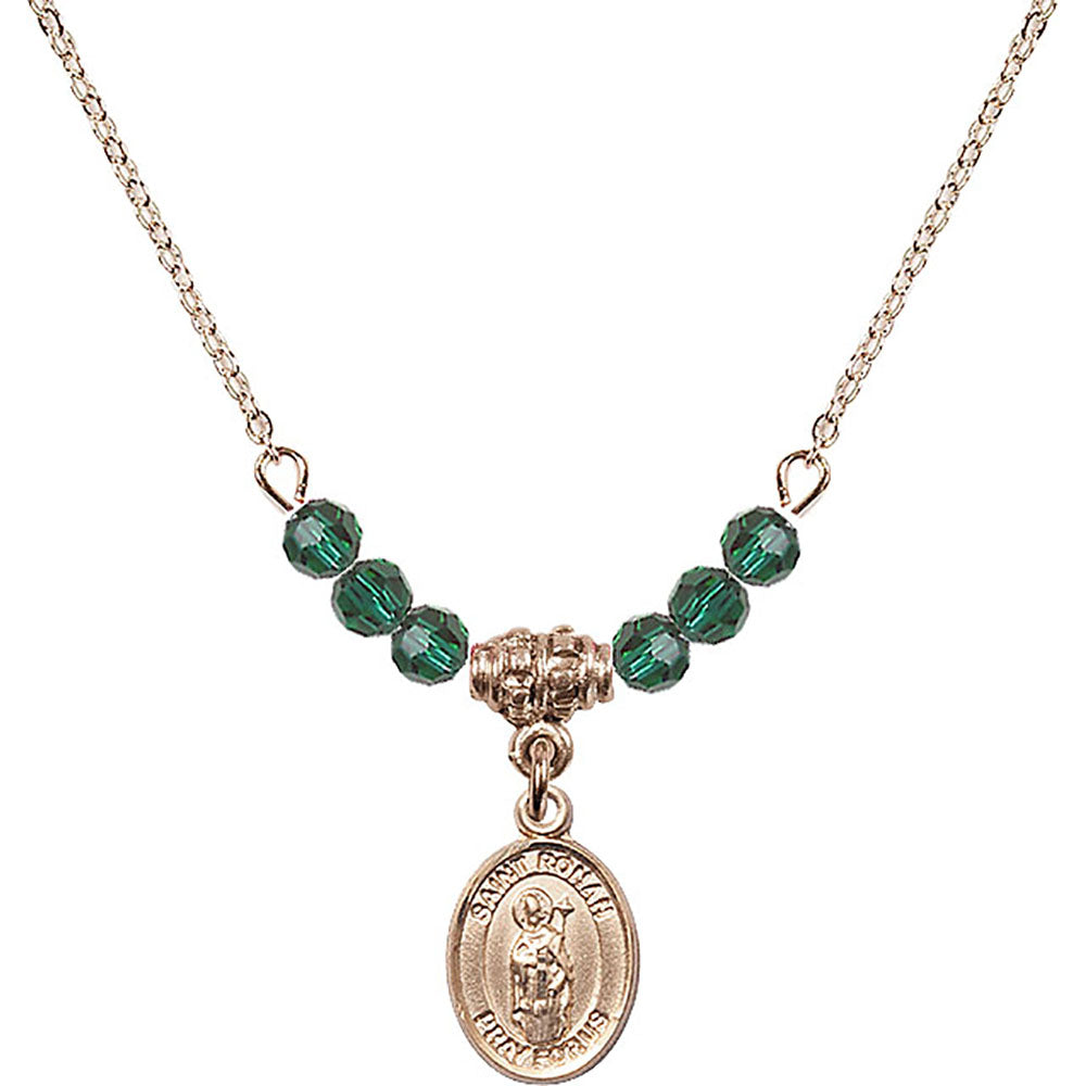 14kt Gold Filled Saint Ronan Birthstone Necklace with Emerald Beads - 9315