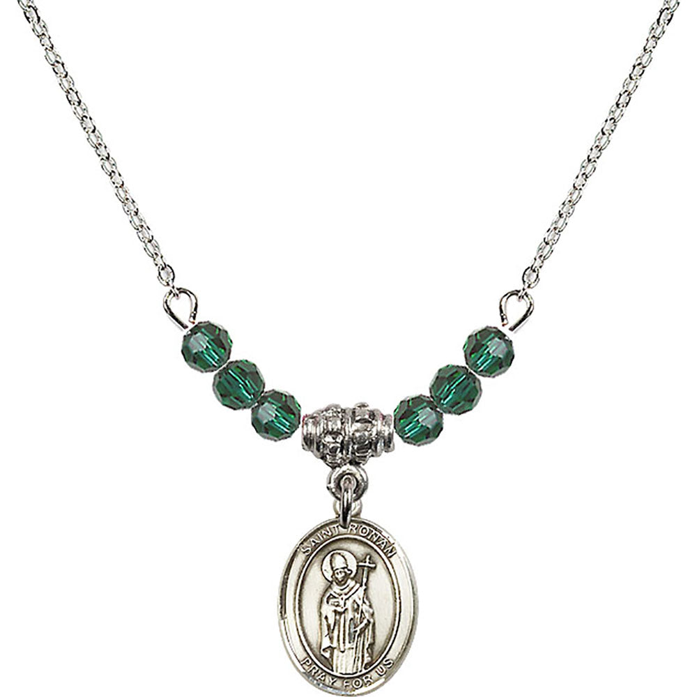 Sterling Silver Saint Ronan Birthstone Necklace with Emerald Beads - 9315