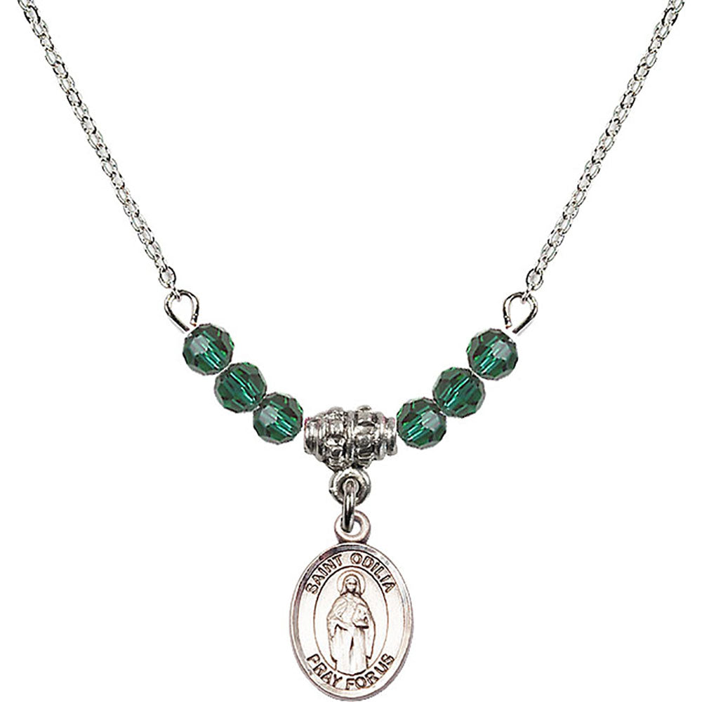 Sterling Silver Saint Odilia Birthstone Necklace with Emerald Beads - 9319