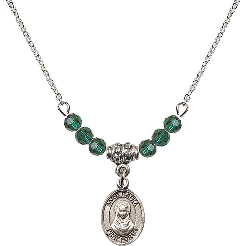 Sterling Silver Saint Rafka Birthstone Necklace with Emerald Beads - 9338