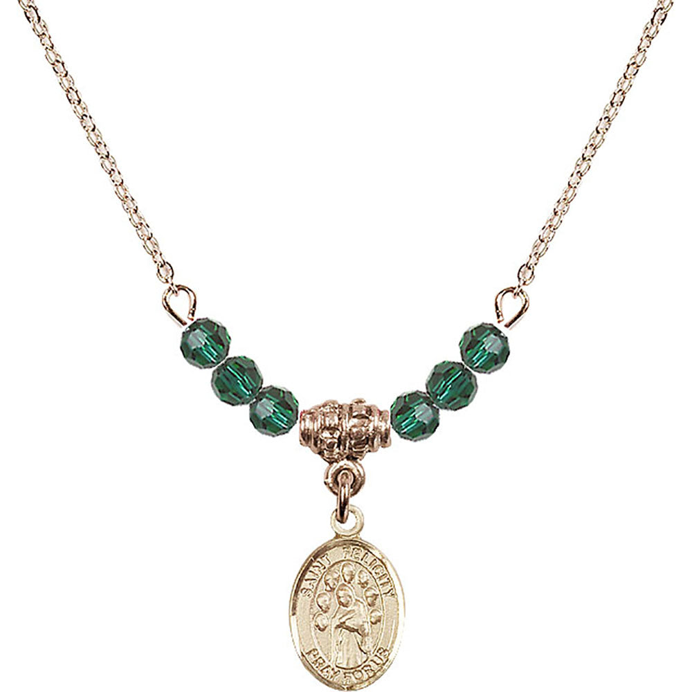 14kt Gold Filled Saint Felicity Birthstone Necklace with Emerald Beads - 9341