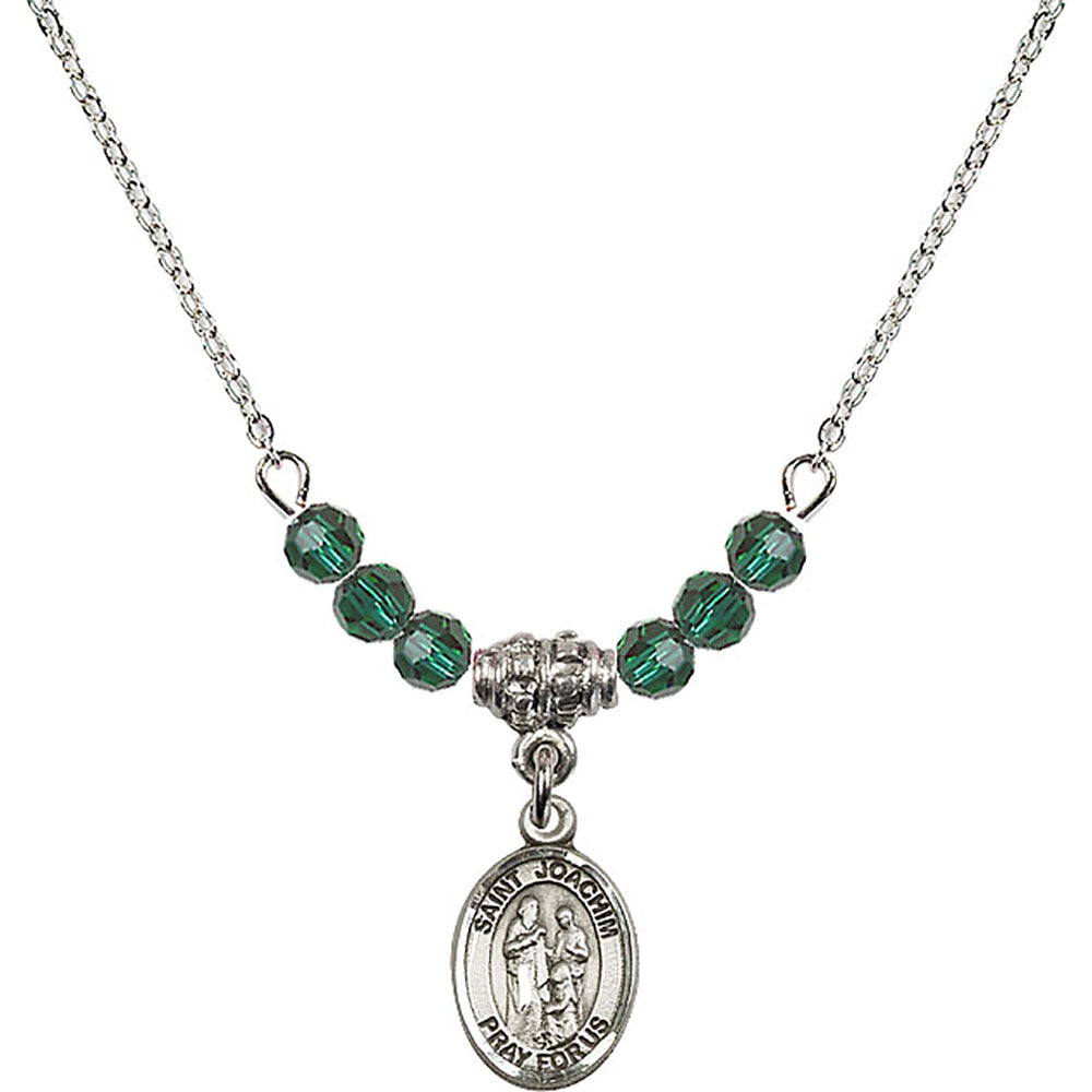 Sterling Silver Saint Joachim Birthstone Necklace with Emerald Beads - 9348