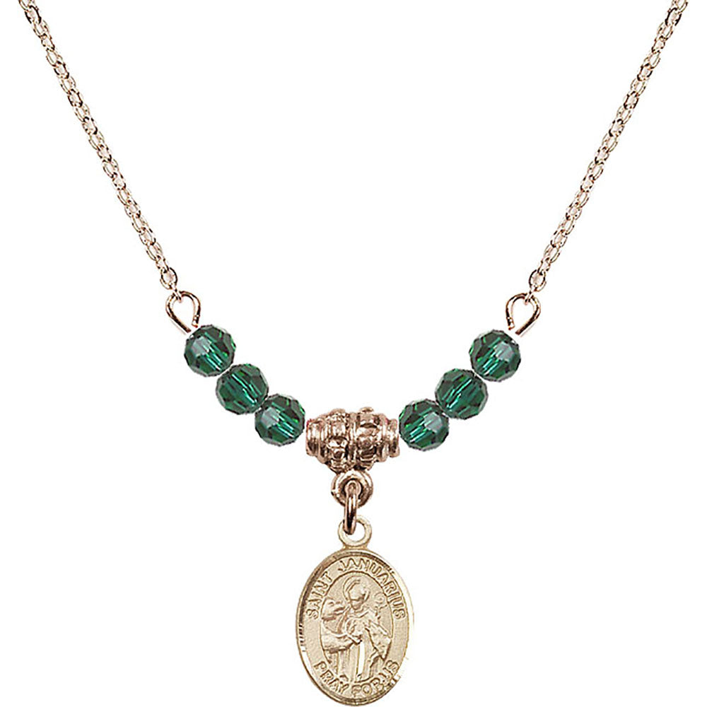 14kt Gold Filled Saint Januarius Birthstone Necklace with Emerald Beads - 9351