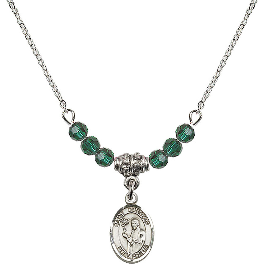 Sterling Silver Saint Dunstan Birthstone Necklace with Emerald Beads - 9355