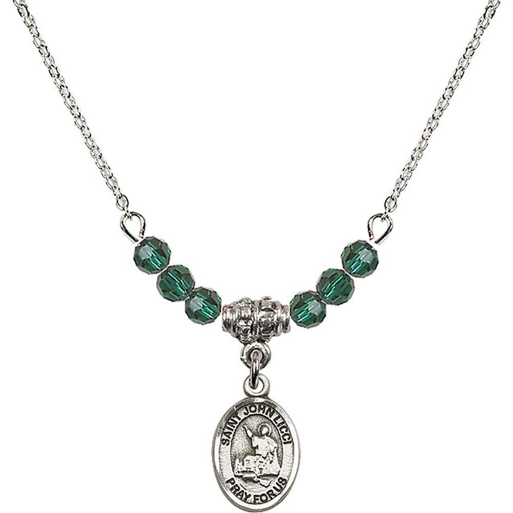 Sterling Silver Saint John Licci Birthstone Necklace with Emerald Beads - 9358