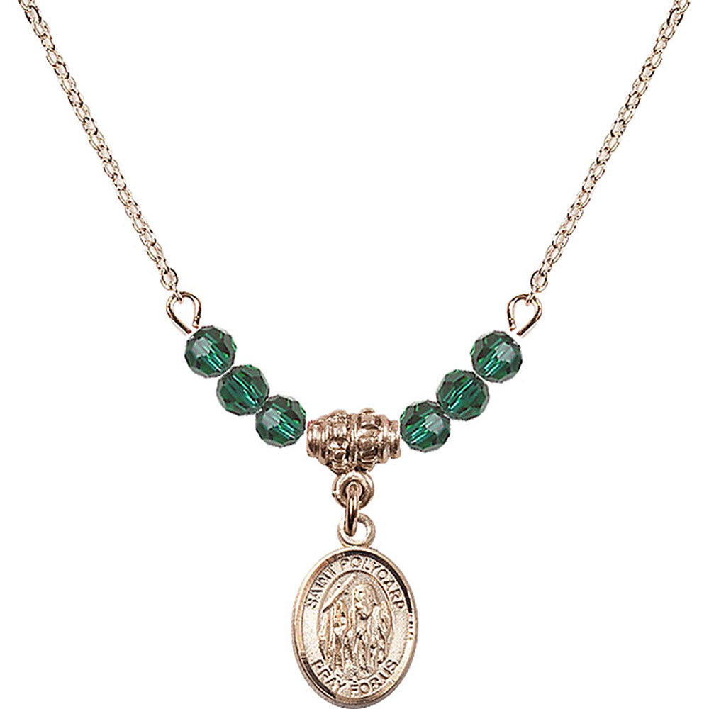 14kt Gold Filled Saint Polycarp of Smyrna Birthstone Necklace with Emerald Beads - 9363