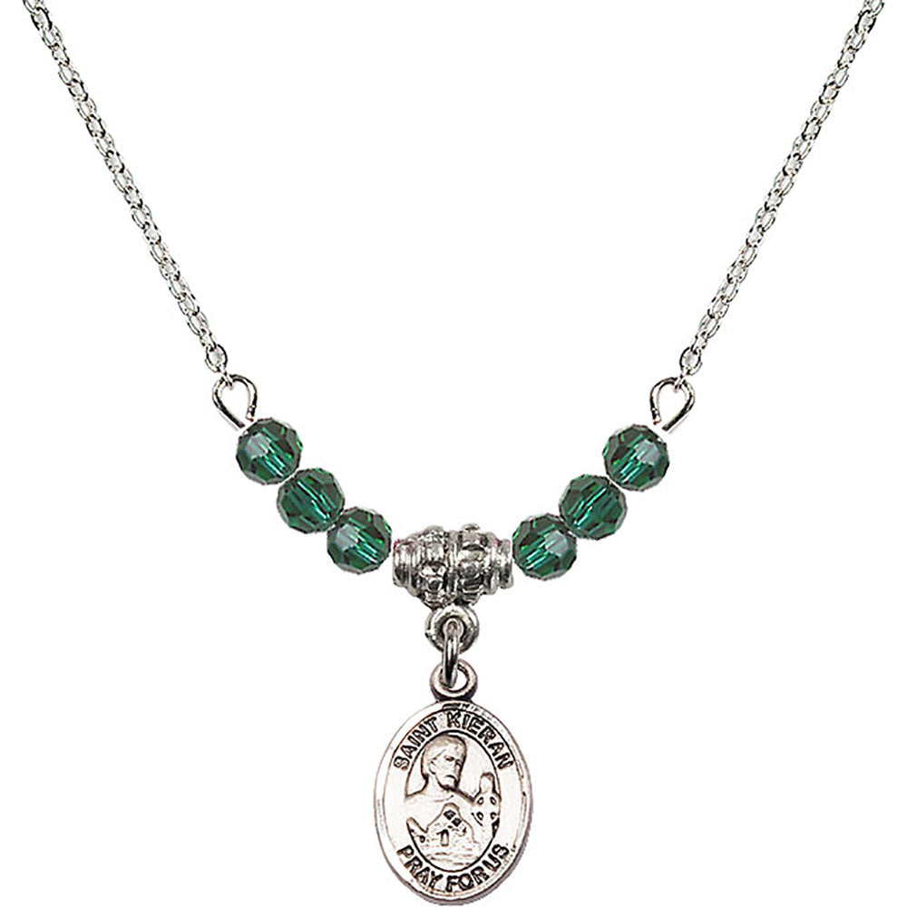 Sterling Silver Saint Kieran Birthstone Necklace with Emerald Beads - 9367