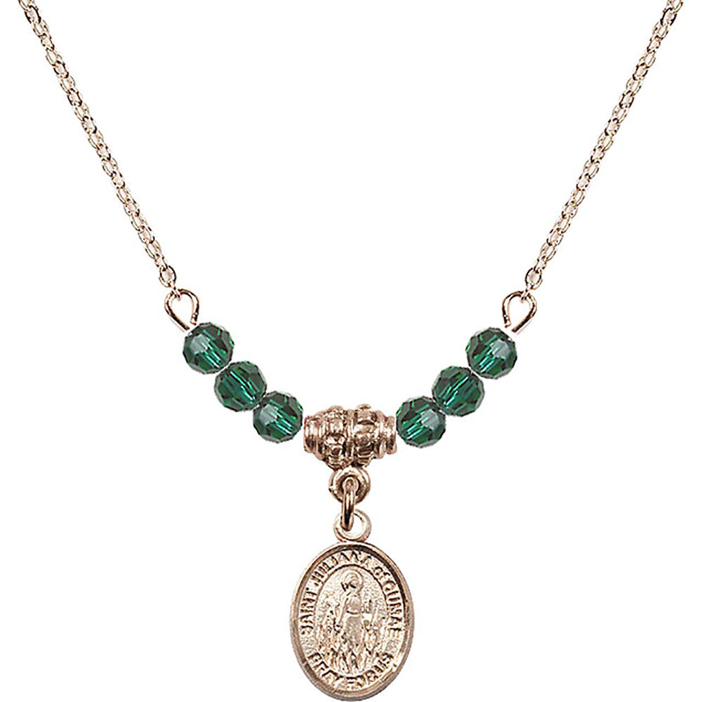 14kt Gold Filled Saint Juliana of Cumae Birthstone Necklace with Emerald Beads - 9372