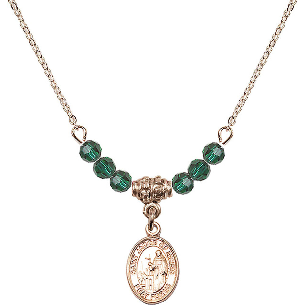 14kt Gold Filled Saint Jacob of Nisibis Birthstone Necklace with Emerald Beads - 9392