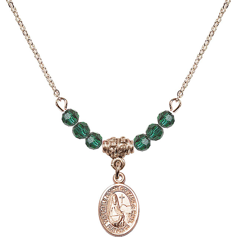 14kt Gold Filled Saint Jeanne Chezard de Matel Birthstone Necklace with Emerald Beads - 9401
