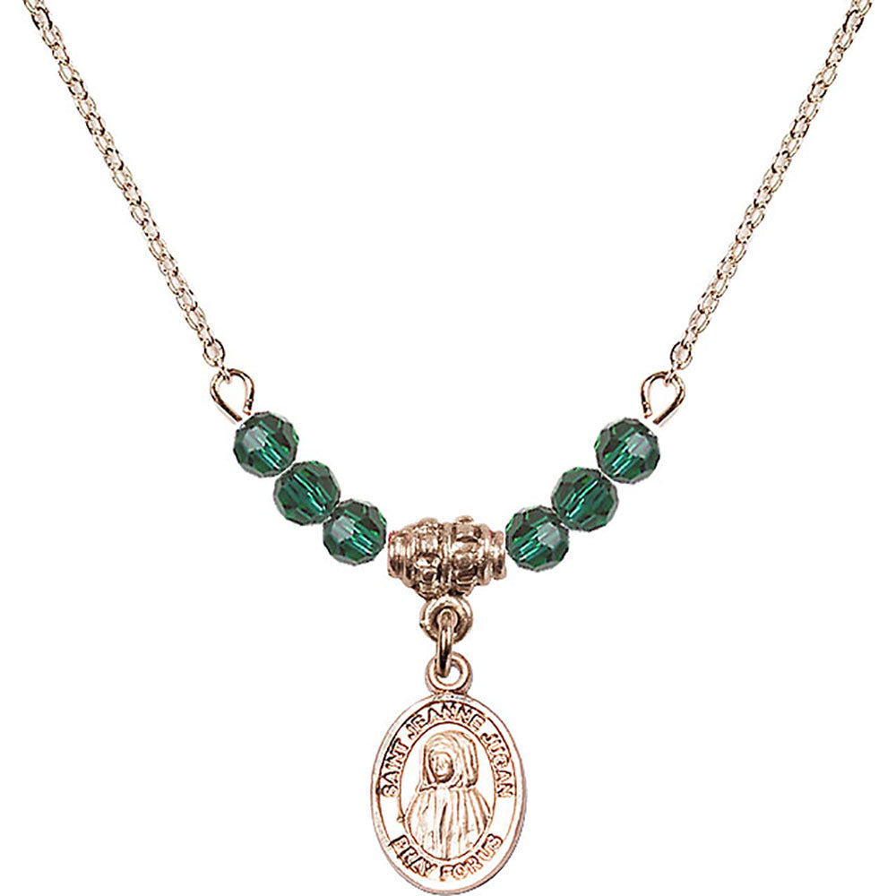 14kt Gold Filled Saint Jeanne Jugan Birthstone Necklace with Emerald Beads - 9409