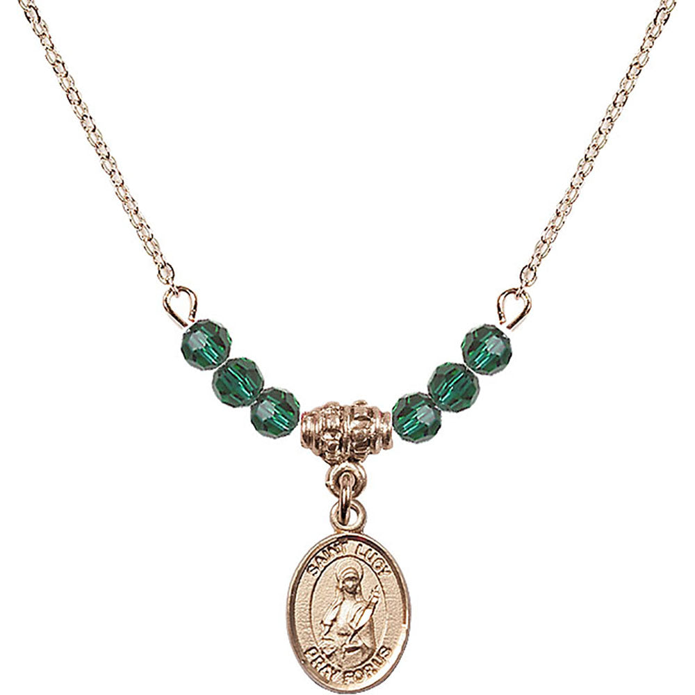 14kt Gold Filled Saint Lucy Birthstone Necklace with Emerald Beads - 9422