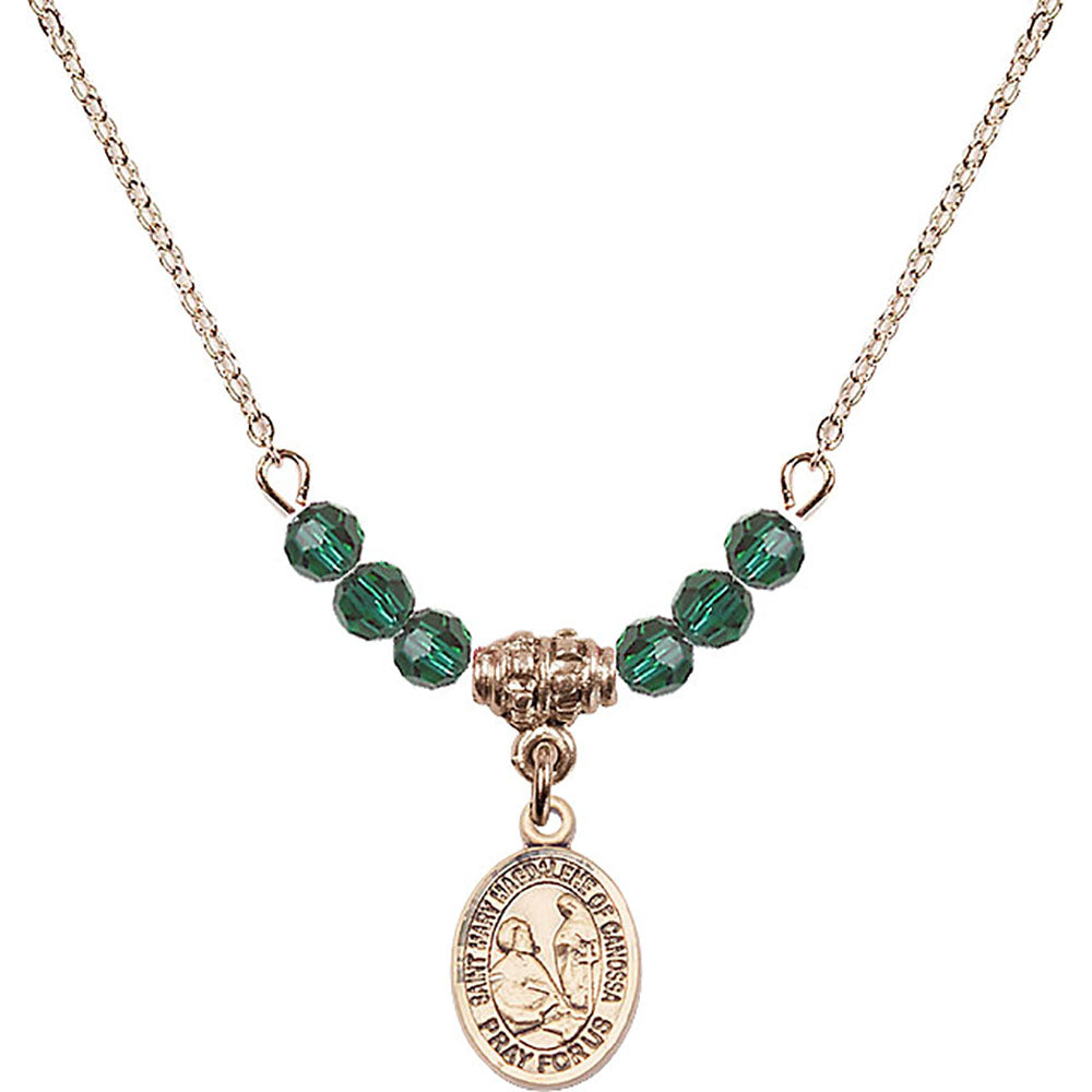 14kt Gold Filled Saint Mary Magdalene of Canossa Birthstone Necklace with Emerald Beads - 9429