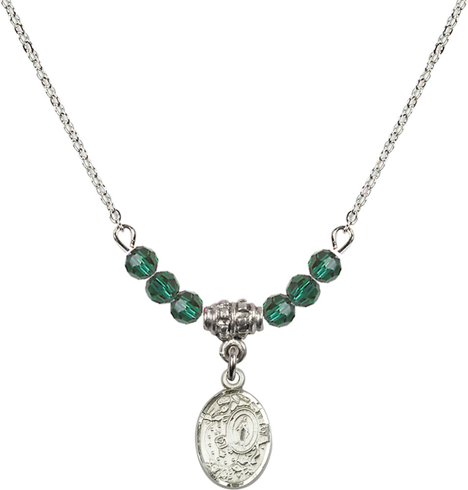 Sterling Silver Miraculous Birthstone Necklace with Emerald Beads - 9682